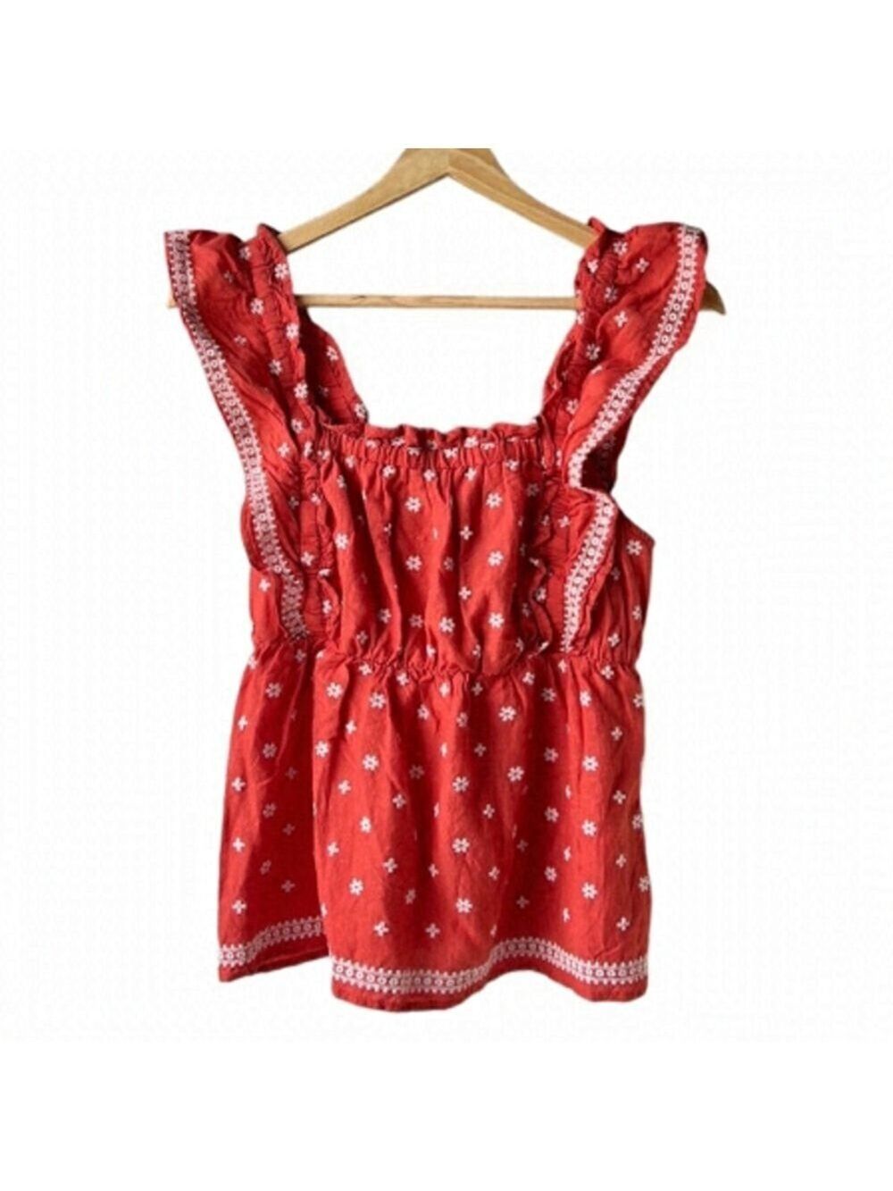 OLD NAVY Orange and White Embroidered Smocked Frilly Crop Top Size CS
